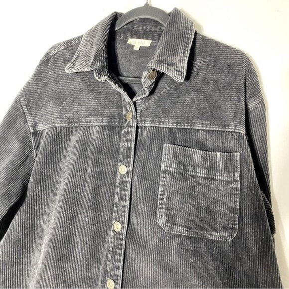 SOLD-La Miel Washed Black Corduroy Button-Up Shirt Shacket W Raw Hem M - Picture 7 of 16
